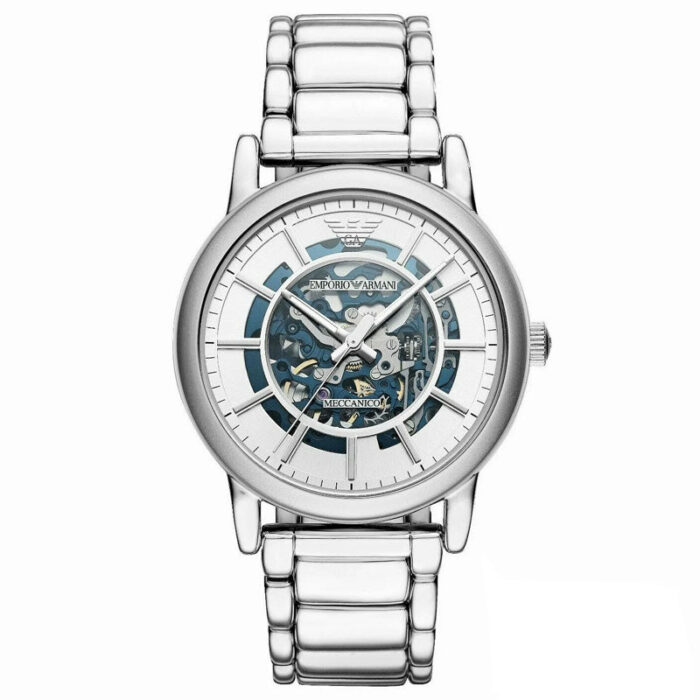 Emporio Armani Meccanico Automatic Silver Dial Silver Steel Strap Watch for Men - AR60006 - Image 7